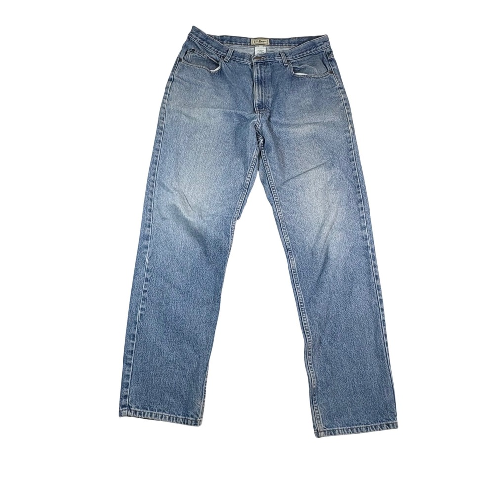 LL Bean Classic Fit Jeans Mens 37x34 Medium Wash Blue Denim Straight Leg Cotton